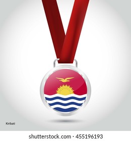 Kiribati Flag in Silver Medal. Vector Illustration. RIO Olympic Game silver Medal. Vector Illustration