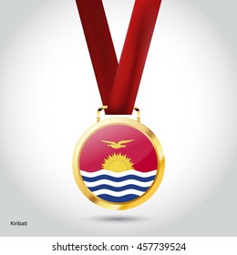 Kiribati Flag in Silver Medal. Vector Illustration. RIO Olympic Game gold Medal. Vector Illustration