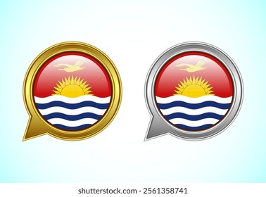 Kiribati flag speech bubble. Speaking flag icon in gold and silver color