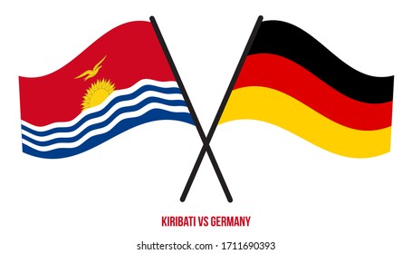 Kiribati and Germany Flags Crossed And Waving Flat Style. Official Proportion. Correct Colors.
