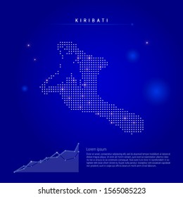 Kiribati illuminated map with glowing dots. Infographics elements. Dark blue space background. Vector illustration. Growing chart, lorem ipsum text.