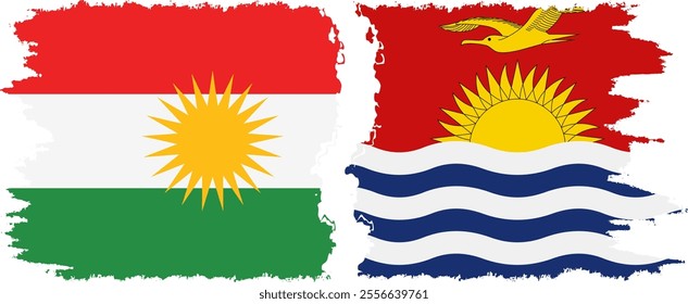 Kiribati and  Kurdistan grunge flags connection, vector