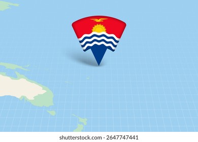 Localização de Kiribati Destacado no Mapa da Oceania com Ícone de Bandeira. Design detalhado do vetor.