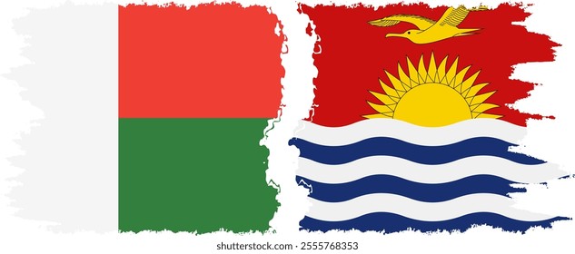 Kiribati and Madagascar grunge flags connection, vector