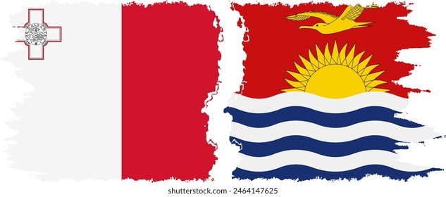 Kiribati and Malta grunge flags connection, vector