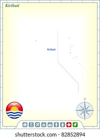 Kiribati Map with Flag Buttons and Assistance & Activates Icons Original Illustration