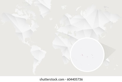 Kiribati map with flag in contour on white polygonal World Map. Vector Illustration.