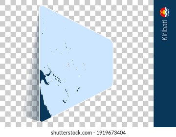 Mapa y bandera de Kiribati sobre fondo transparente. Destacó Kiribati en el mapa del vector azul.