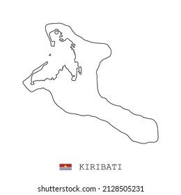 Kiribati map line, linear thin vector simple outline and flag. Black on white background