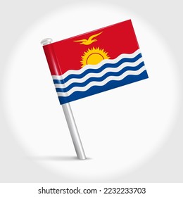 Kiribati map pin flag icon. Republic of Kiribati pennant map marker on a metal needle. 3D realistic vector illustration.
