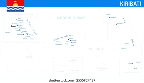 Kiribati Map Vector Blue Spot - Customizable layered political map of Kiribati with administrative divisions for website, education, reports, news, politics, print, poster and wallpaper