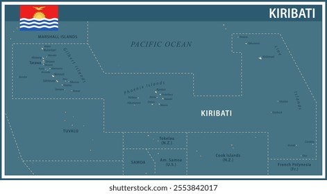 Kiribati Map Vector Vintage Dark Blue Beige - Customizable layered political map of Kiribati with administrative divisions for website, education, reports, news, politics, print, poster and wallpaper