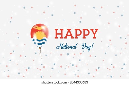 Kiribati National Day patriotic poster. Flying Rubber Balloon in Colors of the I-Kiribati Flag. Kiribati National Day background with Balloon, Confetti, Stars, Bokeh and Sparkles.