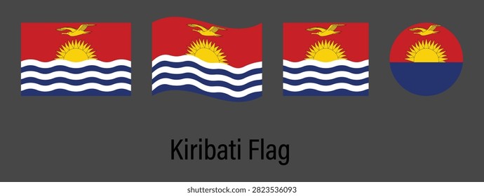 Kiribati National Flag Set Collection with Rectangle, Waving, Square and Circle Shapes Isolated on Black Background Vector Illustration