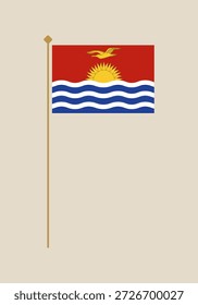 Vector de la bandera nacional de Kiribati en un asta dorada sobre un fondo liso que representa la identidad nacional.