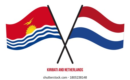 Kiribati and Netherlands Flags Crossed And Waving Flat Style. Official Proportion. Correct Colors.
