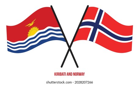 Kiribati and Norway Flags Crossed And Waving Flat Style. Official Proportion. Correct Colors.