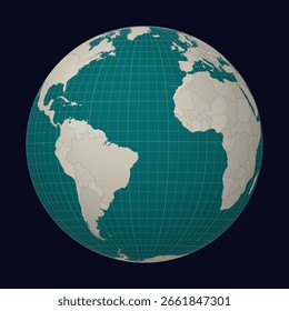 Kiribati on the map. Globe centered to Kiribati. Country location on the world map. Teal Pale Mint color palette. Globe with countries, meridians and parallels. Creative vector illustration.