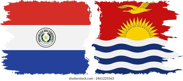 Kiribati and Paraguay grunge flags connection, vector