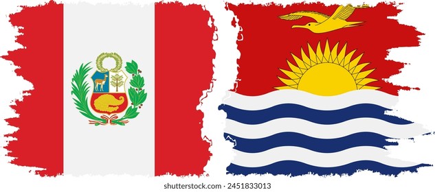 Kiribati and Peru grunge flags connection, vector