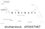 Kiribati political map with capital Tarawa. English labeling. Republic and island nation in the Pacific Ocean. Gray illustration on white background. Vector.
