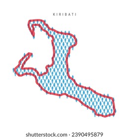 Kiribati population map. Stick figures people map with bold red translucent country border. Pattern of men and women icons. Isolated vector illustration. Editable stroke.