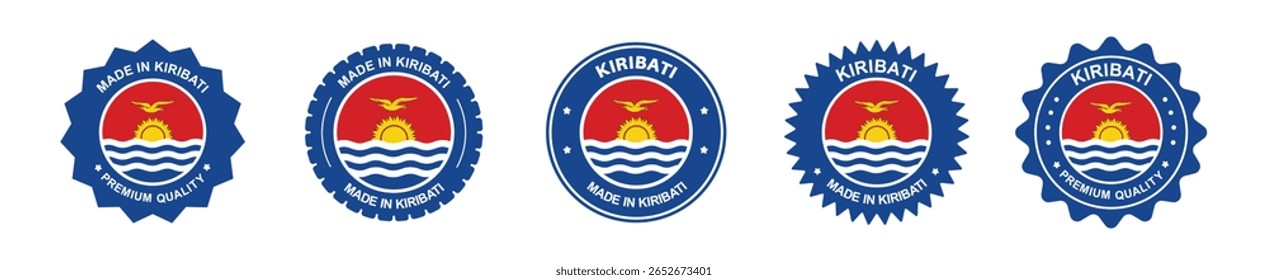 kiribati product label set. Kiribati flag, premium made in Kiribati . Labels, seals, stamps, flags, icons