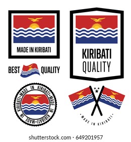 Kiribati quality isolated label set for goods. Exporting stamp with nation flag, manufacturer certificate element, country product vector emblem. Made in Kiribati badge collection.