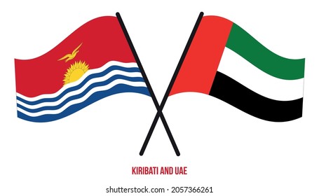 Kiribati und die VAE Flaggen überquert und schwingen flach. Offizieller Anteil. Korrigieren Sie Farben.