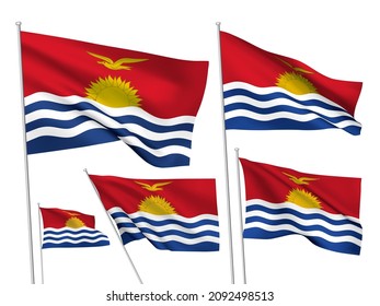 Kiribati vector flags set. 5 different wavy fabric 3D flags fluttering on the wind. EPS 8 created using gradient meshes isolated on white background. Five design elements from world collection
