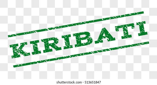 Kiribati watermark stamp. Text caption between parallel lines with grunge design style. Rubber seal stamp with dirty texture. Vector green color ink imprint on a chess transparent background.