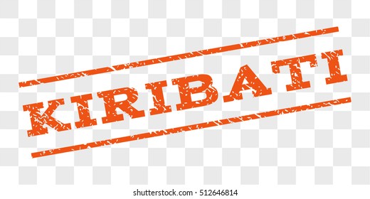 Kiribati watermark stamp. Text tag between parallel lines with grunge design style. Rubber seal stamp with dust texture. Vector orange color ink imprint on a chess transparent background.