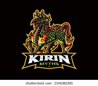 Kirin mascot logo design. Kirin asian mythological vector illustration. Logo illustration for mascot or symbol and identity, emblem sports or e-sports gaming team