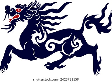 Kirin or Qilin Dragon is a vector mythical Asian brand logo for corporate identity. In the style of traditional illustration.