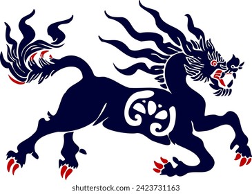 Kirin or Qilin Dragon is a vector mythical Asian brand logo for corporate identity. In the style of traditional illustration.