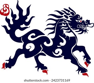 Kirin or Qilin Dragon is a vector mythical Asian brand logo for corporate identity. In the style of traditional illustration.