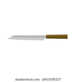 Kiritsuke, Japanese kitchen knife flat design vector illustration isolated on white background. A traditional Japanese kitchen knife with a steel blade and wooden handle.