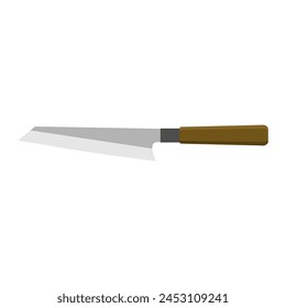 Kiritsuke, Japanese kitchen knife flat design vector illustration isolated on white background. A traditional Japanese kitchen knife with a steel blade and wooden handle.