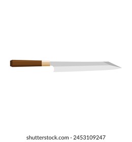 Kiritsuke, Japanese kitchen knife flat design vector illustration isolated on white background. A traditional Japanese kitchen knife with a steel blade and wooden handle.