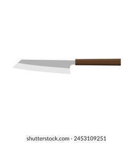 Kiritsuke, japanische Küchenmesser flache Design-Vektorillustration isoliert auf weißem Hintergrund. Ein traditionelles japanisches Küchenmesser mit Stahlklinge und Holzgriff.