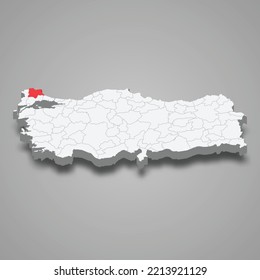 Kirklareli region location within Turkey 3d isometric map