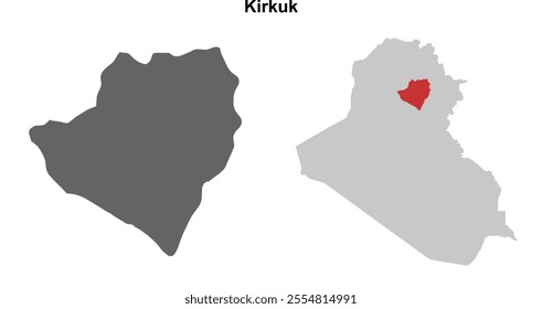 Kirkuk governorate blank outline map set