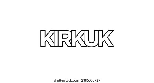 Kirkuk in the Iraq emblem for print and web. Design features geometric style, vector illustration with bold typography in modern font. Graphic slogan lettering isolated on white background.