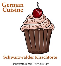 Schwarzwälder Kirschtorte. Traditional German desert on a white background