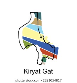 Kiryat Gat map flat icon illustration, Vector map of Israel with named governance and travel icons template