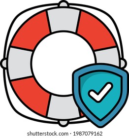 Kisby ring with coverage shield concept, Life insurance Vector Color Icon Design, Financial loss Protection Symbol on white background, Risk management Sign, life donut or preserver stock illustration