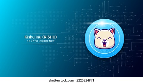 Kishu Inu coin cryptocurrency token symbol. Crypto currency with stock market investment trading. Coin icon on dark background. Economic trends finance concept. 3D Vector illustration.