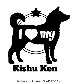 Kishu Ken Hund Silhouette, ich liebe meinen Hund, Hund, Hunderassen, Logo, Vektor, Silhouette, Tier, Illustration, Symbol, Zeichen, schwarz, Haustier,