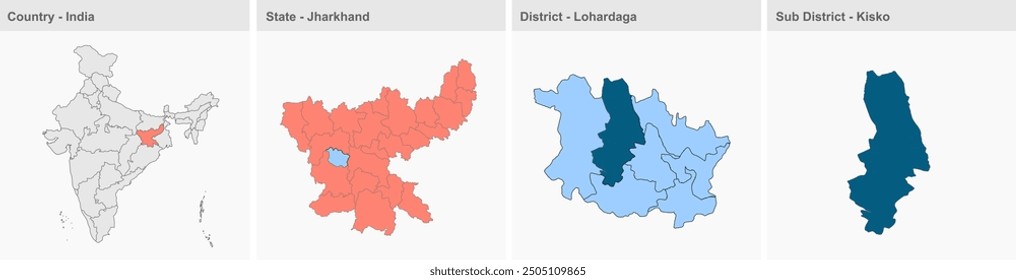 Kisko map, Lohardaga District, Jharkhand state, Republic of India, Government of Jharkhand, Indian territory, Eastern India, politics, village, tourism