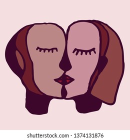 Kiss in abstract style. Hand-drawn vector illustration for your logo sensual design.